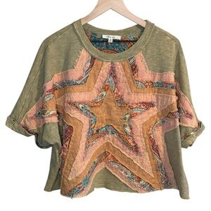Oli & Hali Women’s Sz Medium Multi Print Star Patchwork Top Boho Green